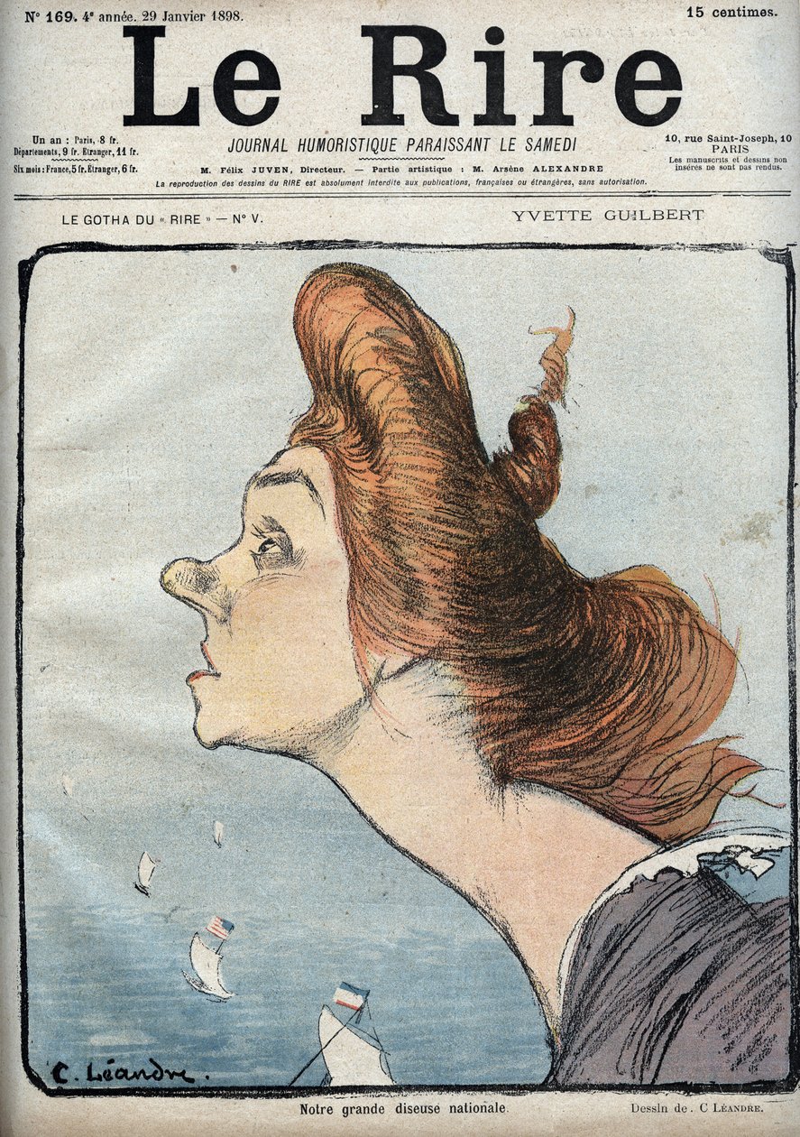 Portrét zpěvačky Yvette Guilbertové (1865-1944) - Cartoon od Charlese Leandrea (1862-1934) v „“Le Rire““ z 29. ledna od Charles Leandre