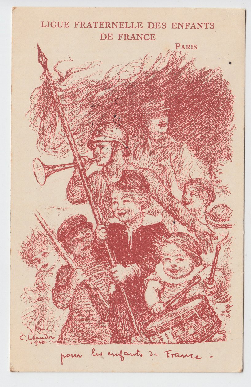 Pohlednice, satirické barvy: Bratrská liga dětí Francie - válka 14-18, dětství, vlastenecké dny Ilustrace Charles Leandre (1862-1934) od Charles Leandre
