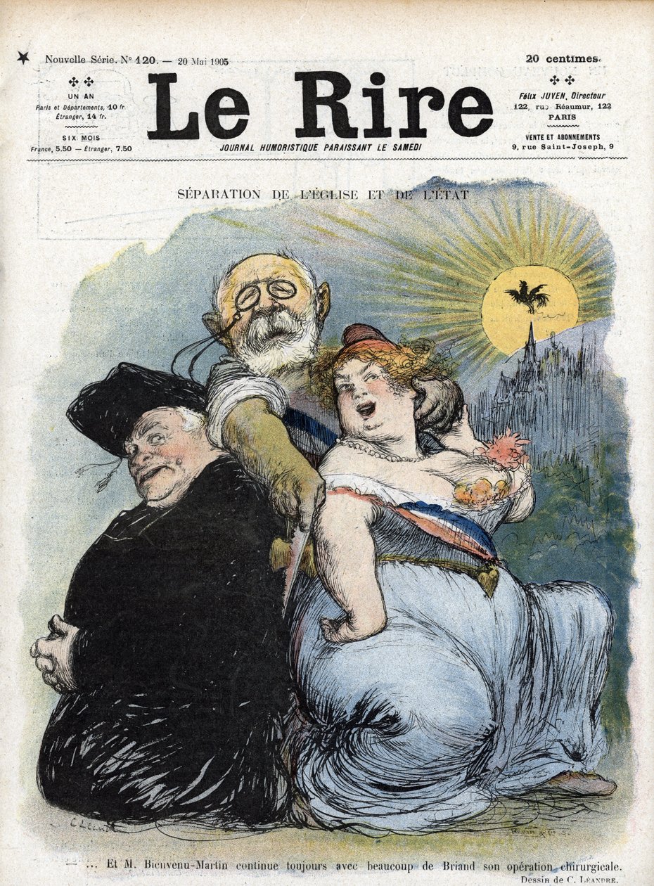 Odluka od církve a státu: „“ francouzský politik Jean-Bienvenu Martin (Bienvenu-Martin) (1847-1943), ministr veřejného vyučování, výtvarných umění a uctívání, zoufale usilující o oddělení církve jako kněze Francie (francouzská odluka z chu od Charles Leandre
