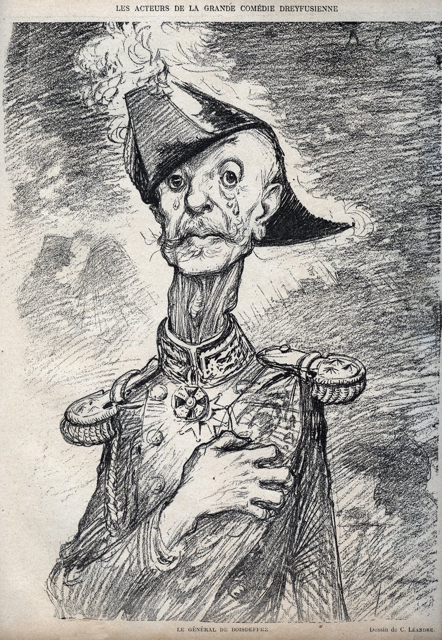 Herci velké dreyfussovské komedie - Portrét Raoula Le Mouton de Boisdeffre (generál de Boisdeffre) (1839 -1919), francouzská armáda - karikatura Charlese Leandreho (1862-1934) v ""Le Rire""" 1898 od Charles Leandre