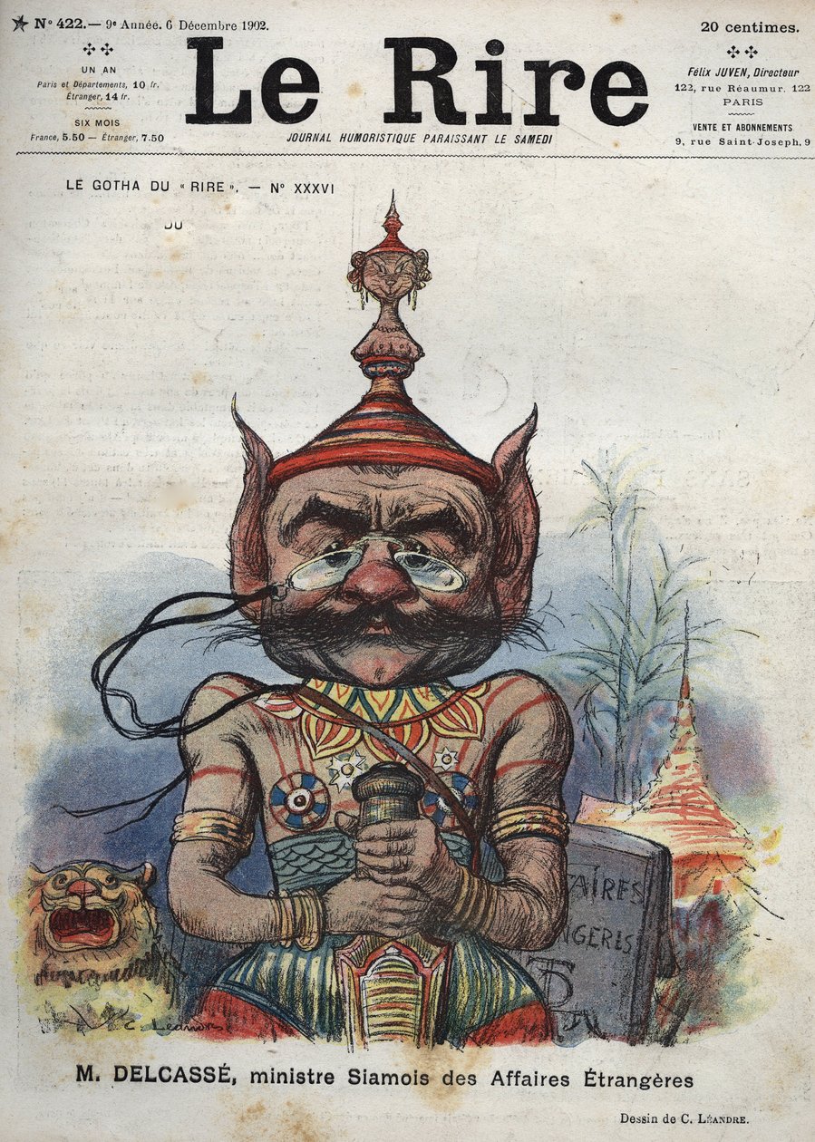 Theophile Delcasse (1852-1923), francouzský politik - Le Gotha du “” Laughs”, č. XXXVI, M. Delcasse, siamský ministr zahraničních věcí - Cartoon Charles Leandre - (6. prosince 1902) od Charles Leandre