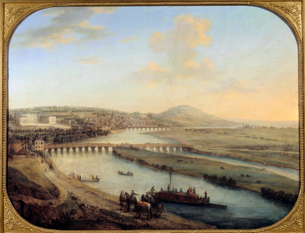 Pohled na ostrov Seguin, most Sevres a panorama Saint Cloud ze západu Paříže. Obraz Charlese Grevenbroeka (? -1758) 1738 ne. 0,69x0,9 am Paříž, musee Carnavalet od Charles Leopold Grevenbroeck