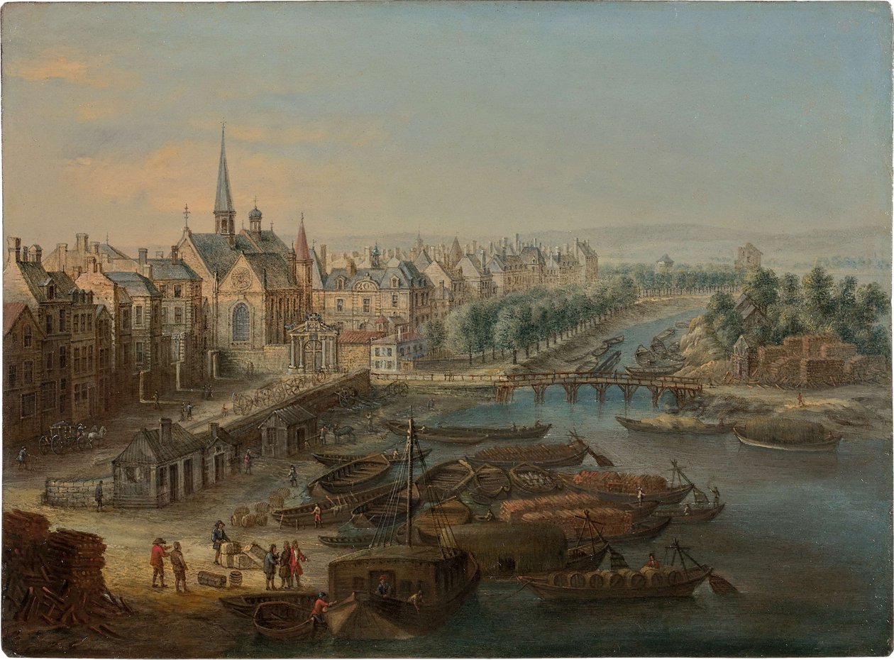 Pohled na Arsenal, přístav Saint Paul a quai des Célestins v Paříži, 1730s. od Charles Léopold van Grevenbroeck