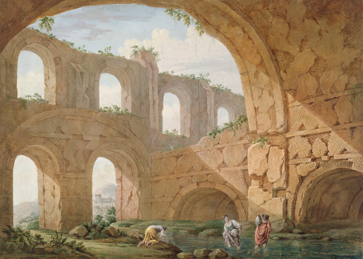 Hadriánova vila, poblíž Tivoli (pero a kvaš na papíře) od Charles Louis Clerisseau