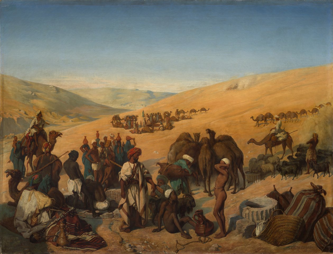Zastavení karavan u Wells of Saba Beersheba v poušti jižně od Hebronu, 1850. od Charles Louis Fredy de Coubertin