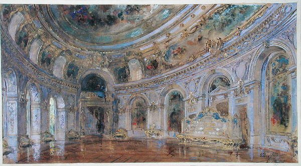 Hodovní síň v královském paláci v Laekenu, kolem roku 1910 (akvarel na papíře) od Charles Louis Girault