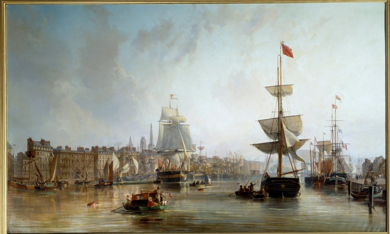 Přístav Rouen v roce 1855 Obraz Charles Louis Mozin (1806-1862) 1855 Ne. 1,77x2,87 m Rouen, Musee des Beaux Arts od Charles Louis Mozin