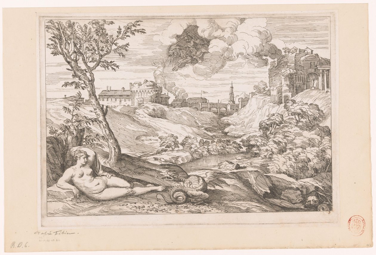 Krajina s Andromedou střeženou drakem a Perseem létajícím v oblaku od Charles Macé (attributed to)