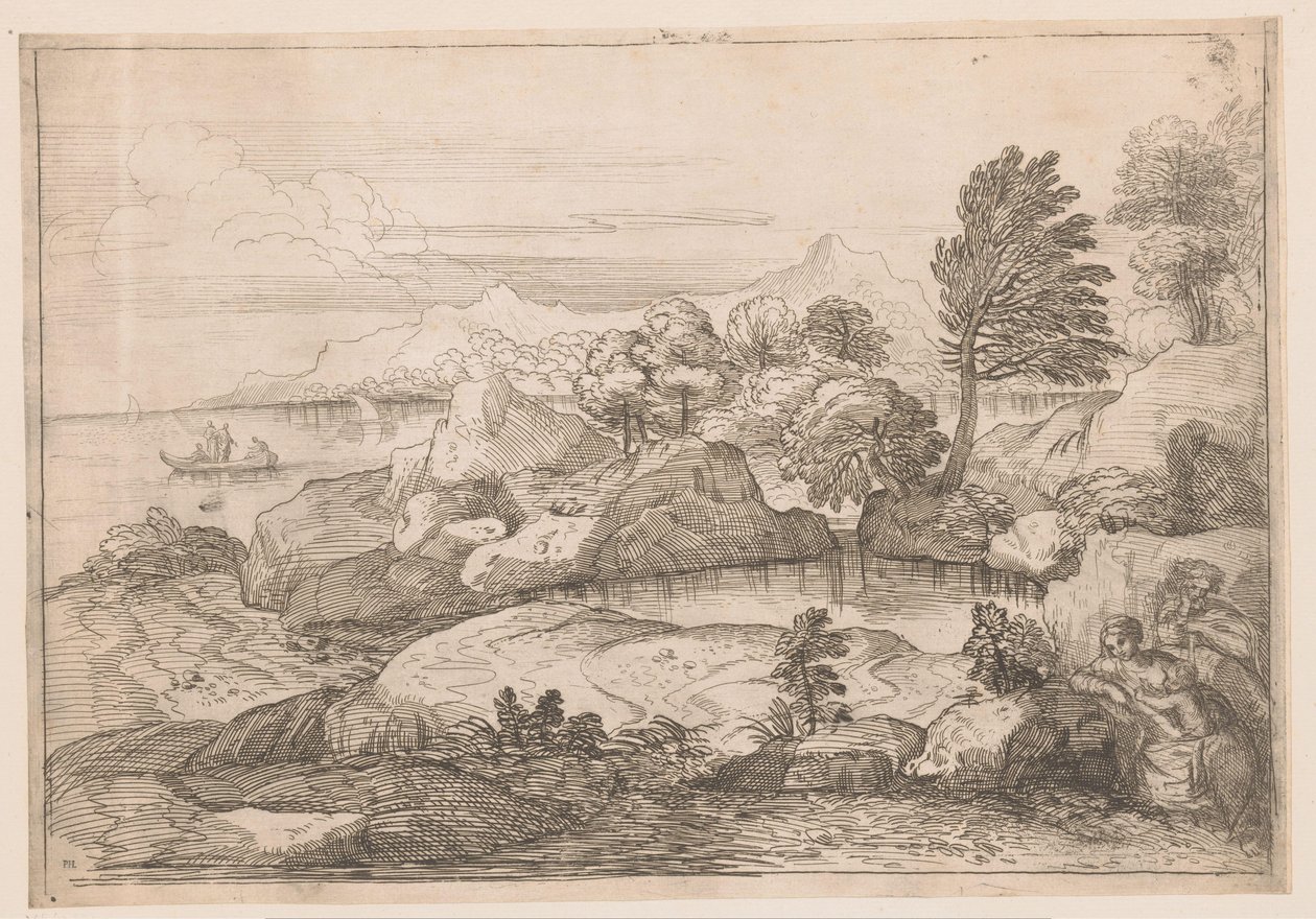 Krajina se svatou rodinou od Charles Macé (attributed to)