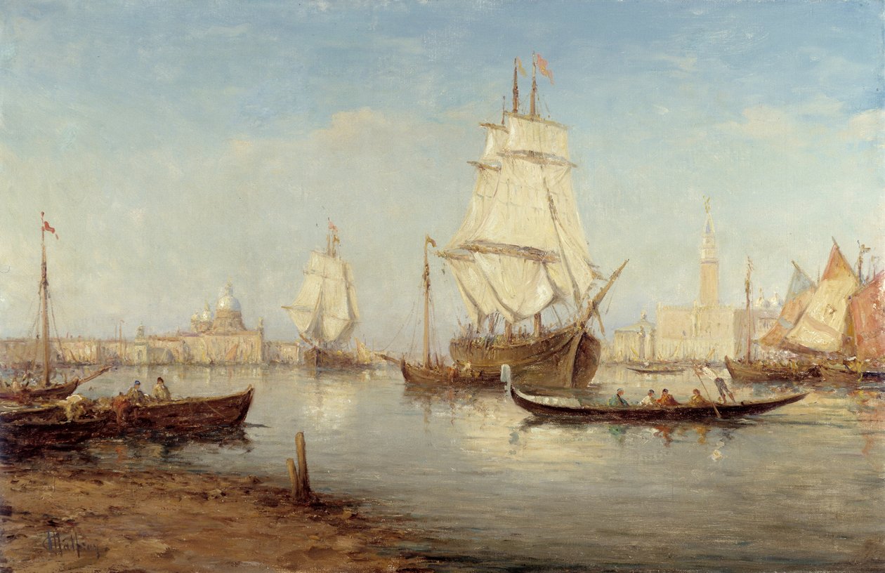 Galeony a gondoly v povodí San Marco (Saint Mark a Venice) Malba Charlese Malfroye (1862-1918) Povinná zmínka: Založení sbírky pozdravů z Provence, Marseille od Charles Malfroy