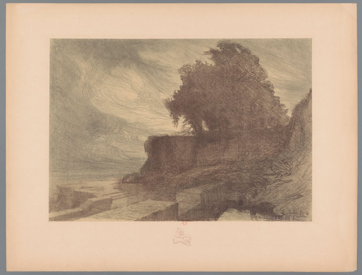 Zřícenina bašty s dělem a stromem Krajiny (název série) Suite des Paysages (název série) od Charles Marie Dulac