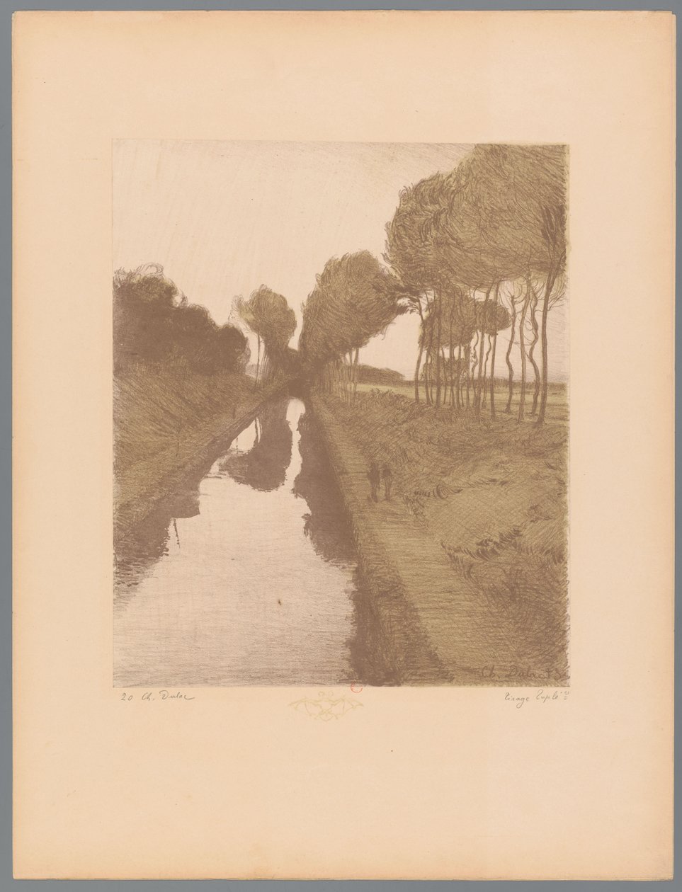 Dva chodci podél kanálu Krajiny (název série) Suite des Paysages (název série) od Charles Marie Dulac