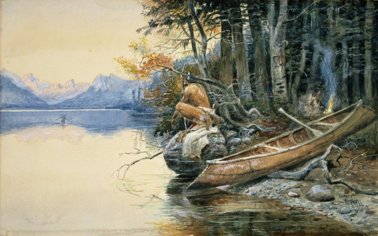 Kemp u jezera, 1908 od Charles Marion Russell