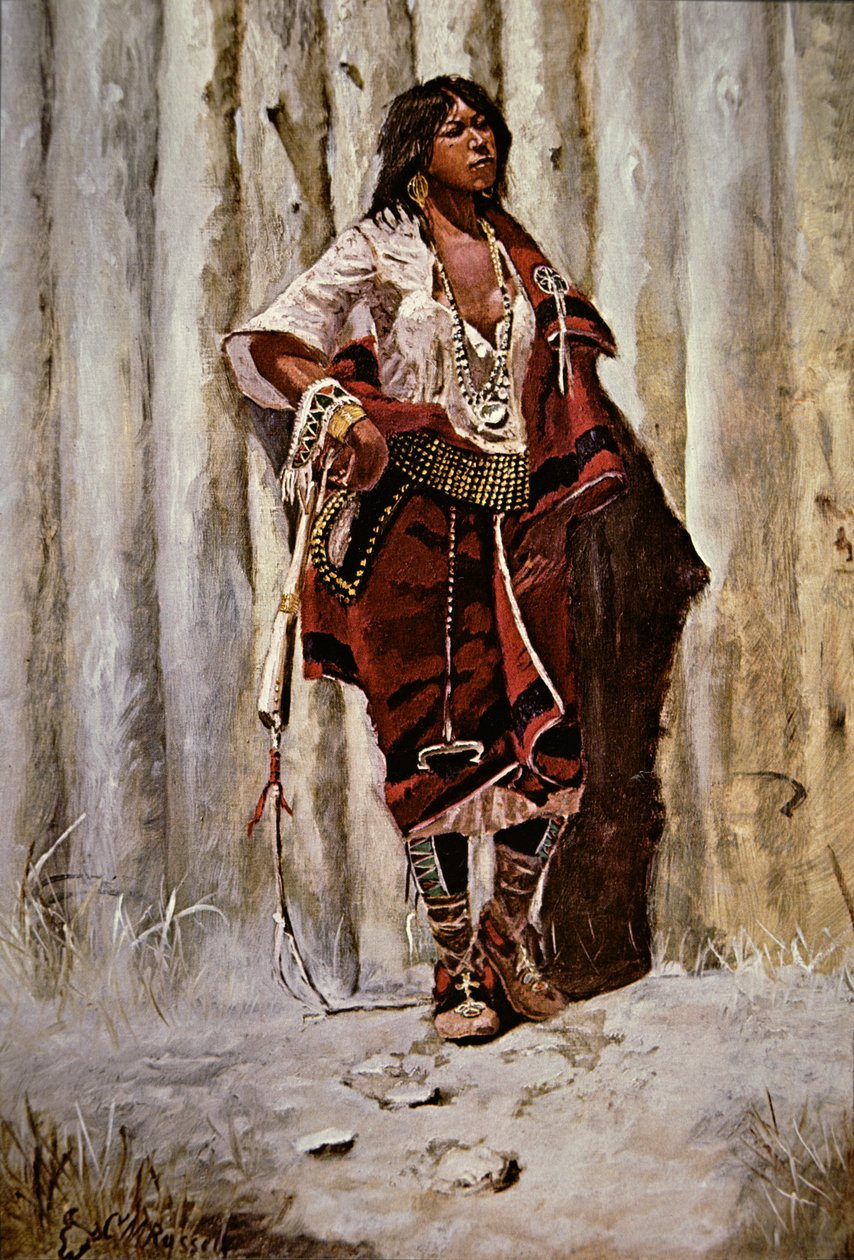 Indian Maid at Stockade (olej na plátně) od Charles Marion Russell