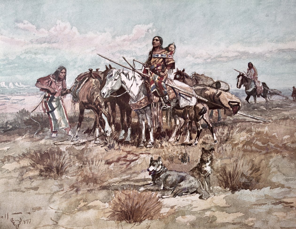 Domorodí Američané Plains People stěhování tábora od Charles Marion Russell