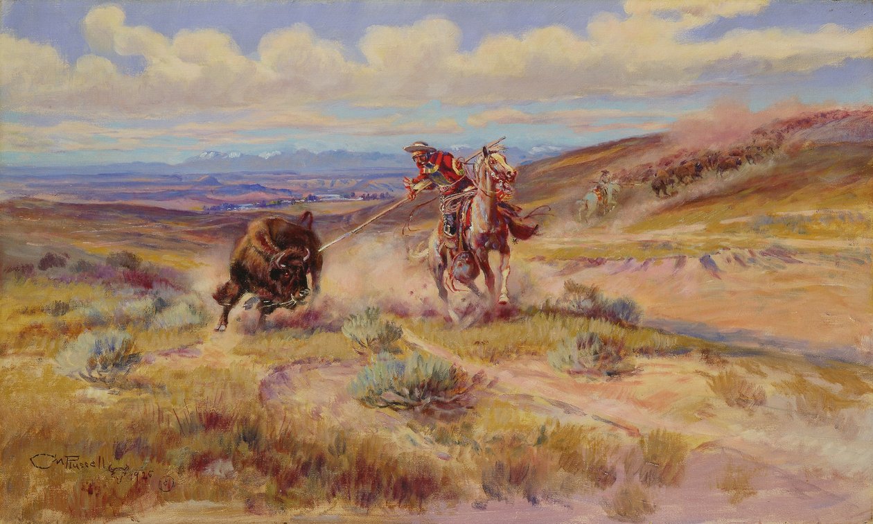 Oštěpování buvola od Charles Marion Russell