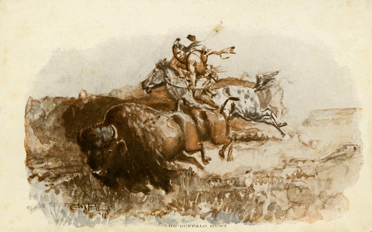 The Buffalo Hunt od C. M. Russella od Charles Marion Russell