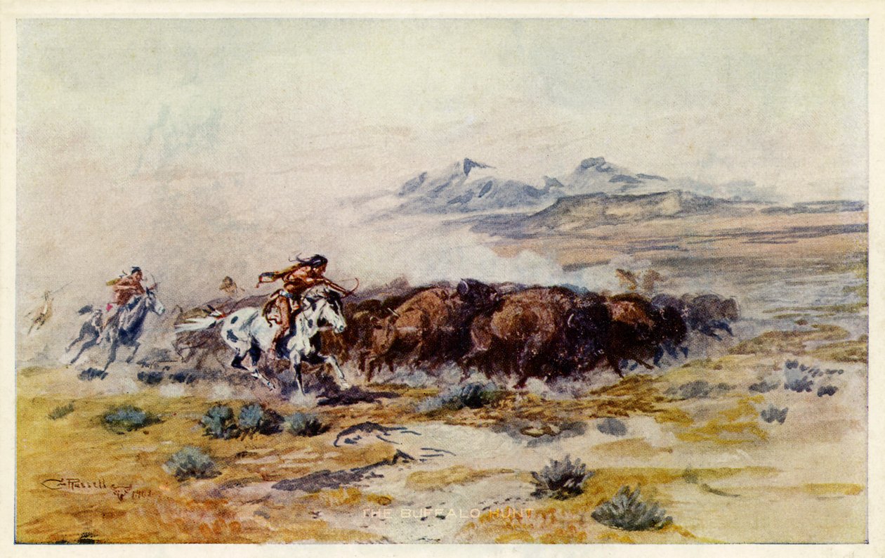 The Buffalo Hunt od C. M. Russella od Charles Marion Russell