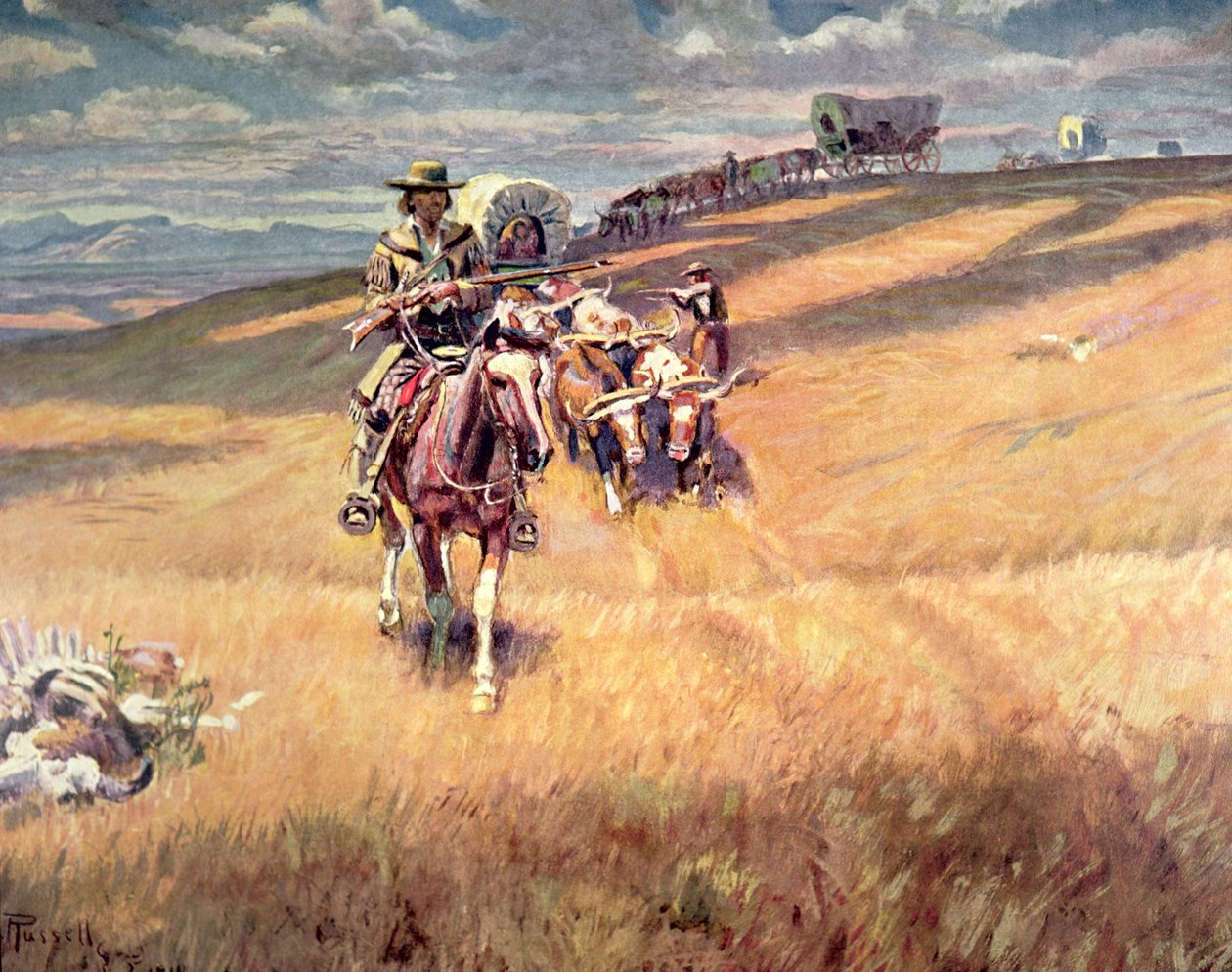 „Když byly vozové stezky slabé“ (olej na plátně) od Charles Marion Russell