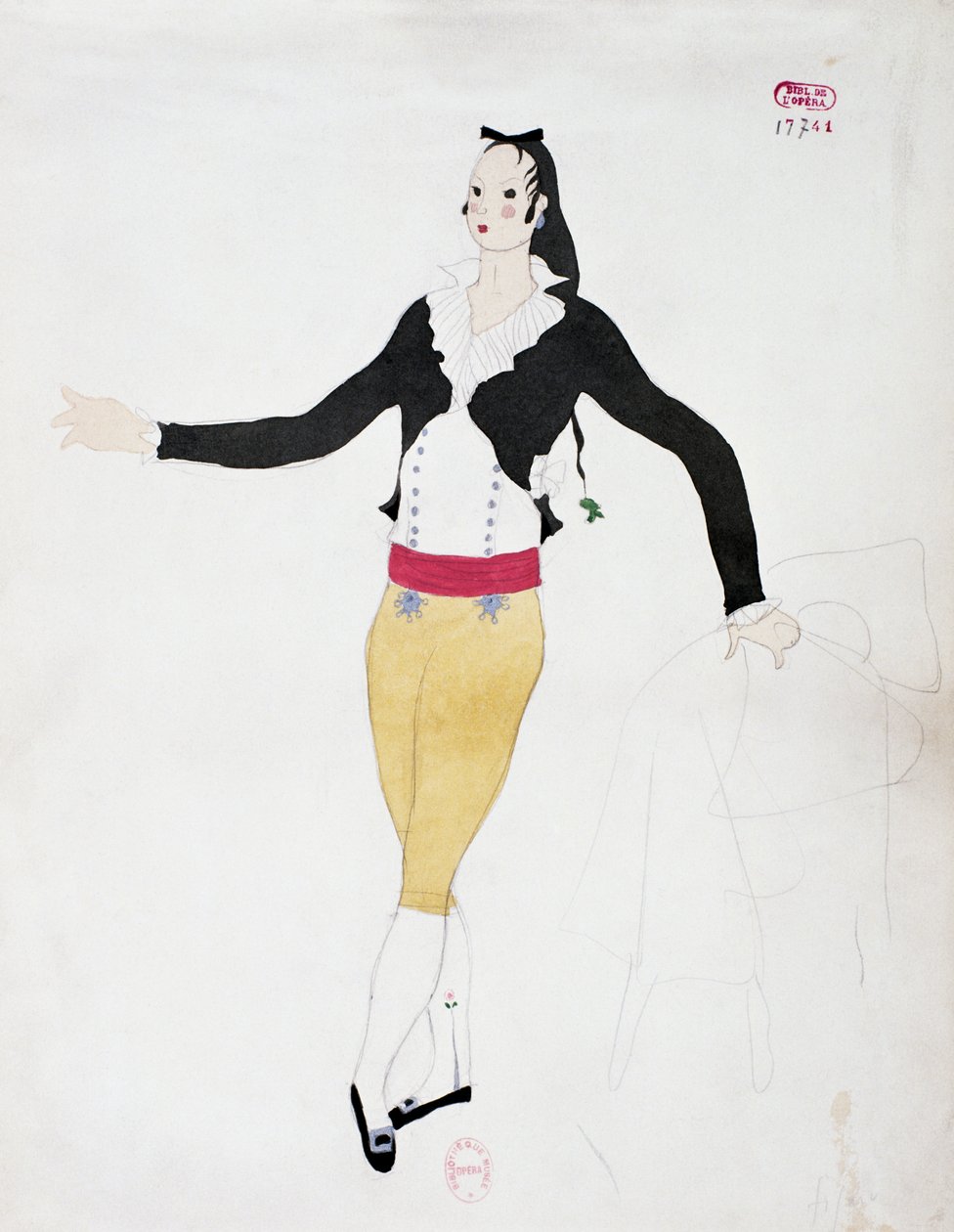 Kostým pro postavu Figara z Lazebníka sevillského od Gioacchina Rossiniho, skica Charlese Martina (1884-1934) od Charles Martin