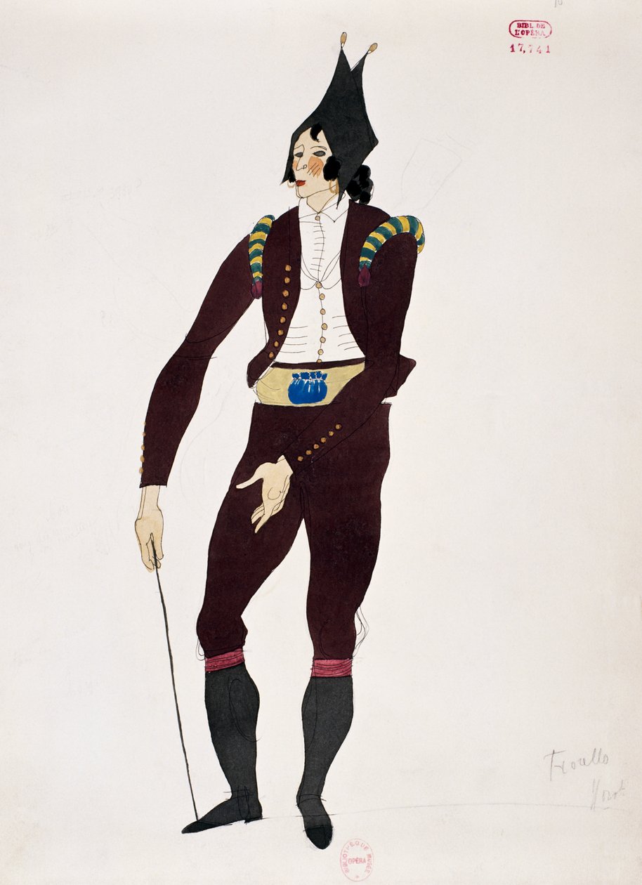 Kostým pro postavu Fiorella z Lazebníka sevillského od Gioacchina Rossiniho, skica Charlese Martina (1884-1934) od Charles Martin