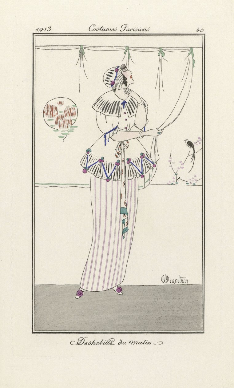 Ranní negližé, z Costumes Parisien, pub. 1913 (tisk šablony) od Charles Martin