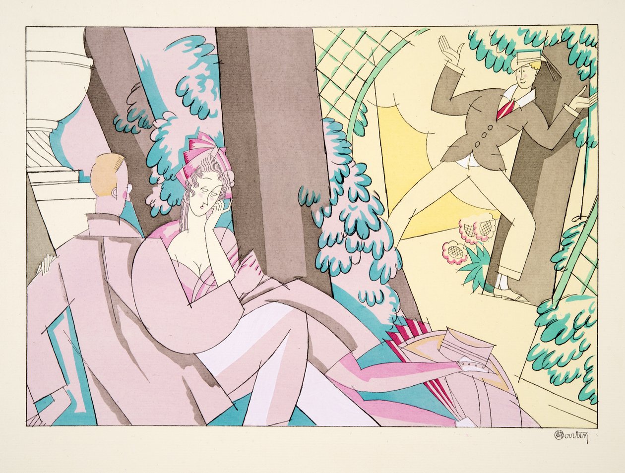 Flirt, od Sports & Entertainment, hospoda. 1914 (tisk šablony) od Charles Martin