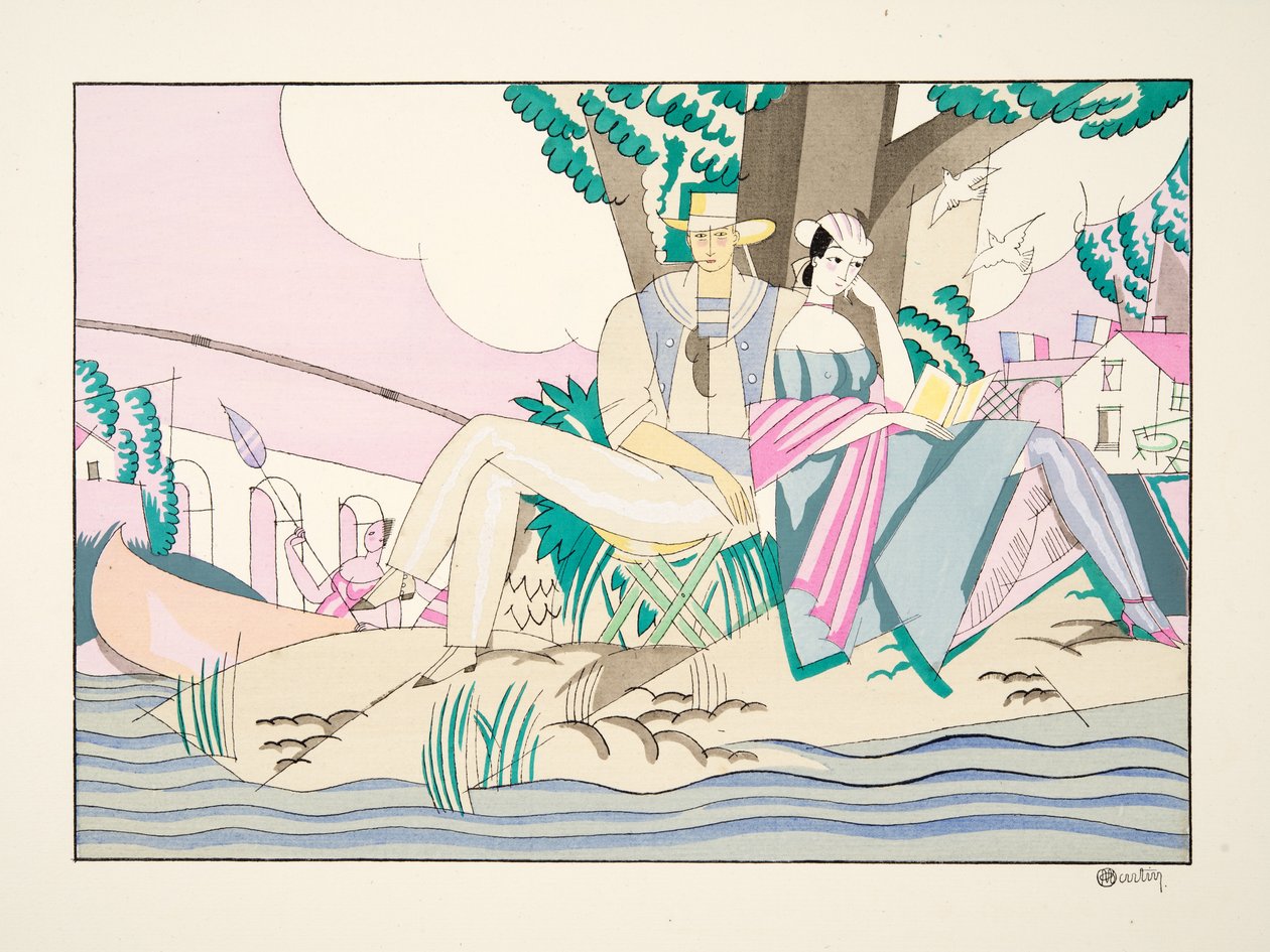 La Peche od Sports & Entertainment, hospoda. 1914 (tisk šablony) od Charles Martin