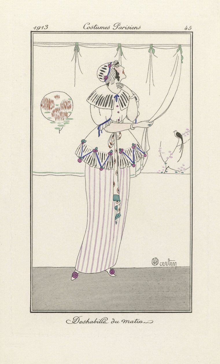 Ranní šaty, od Costumes Parisiens, hospoda. 1913 (tisk šablony) od Charles Martin
