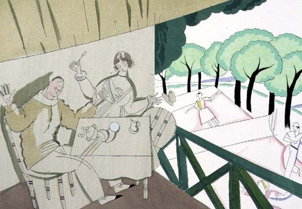 Tenisová scéna, cca 1920 (šablona na papíře) od Charles Martin