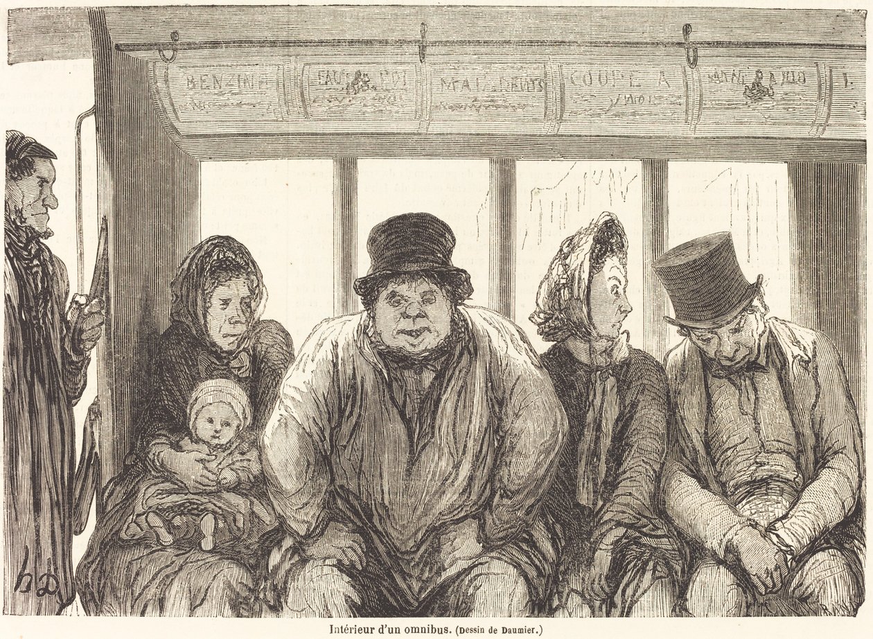 Interiér omnibusu [spodní polovina] od Charles Maurand after Honoré Daumier