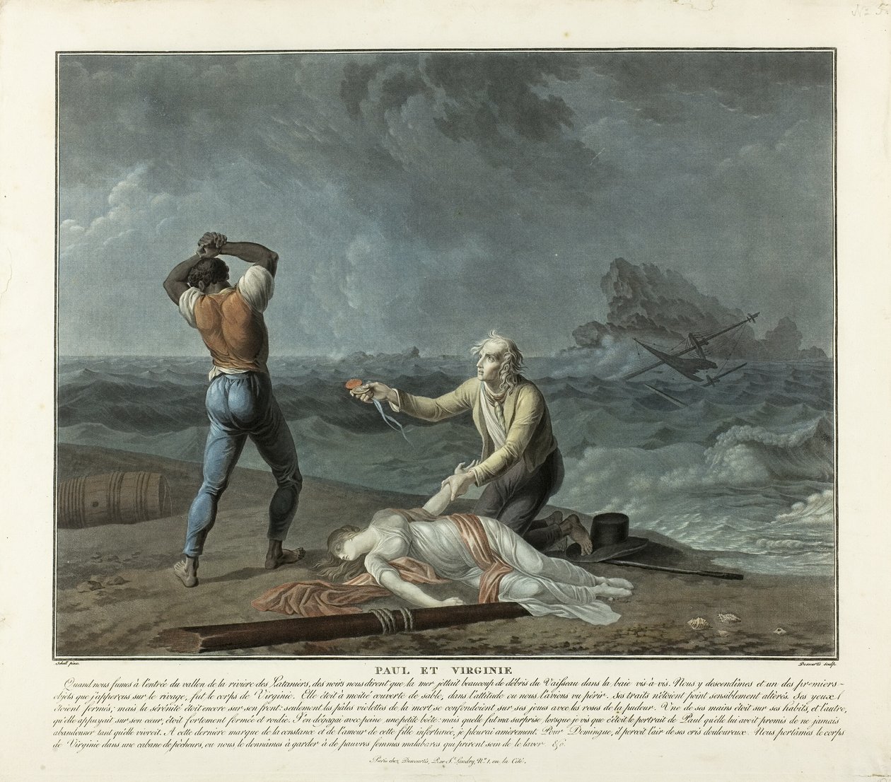 Hledání těla Virginie, deska 5 z knihy Paul et Virginie od Charles Melchior Descourtis