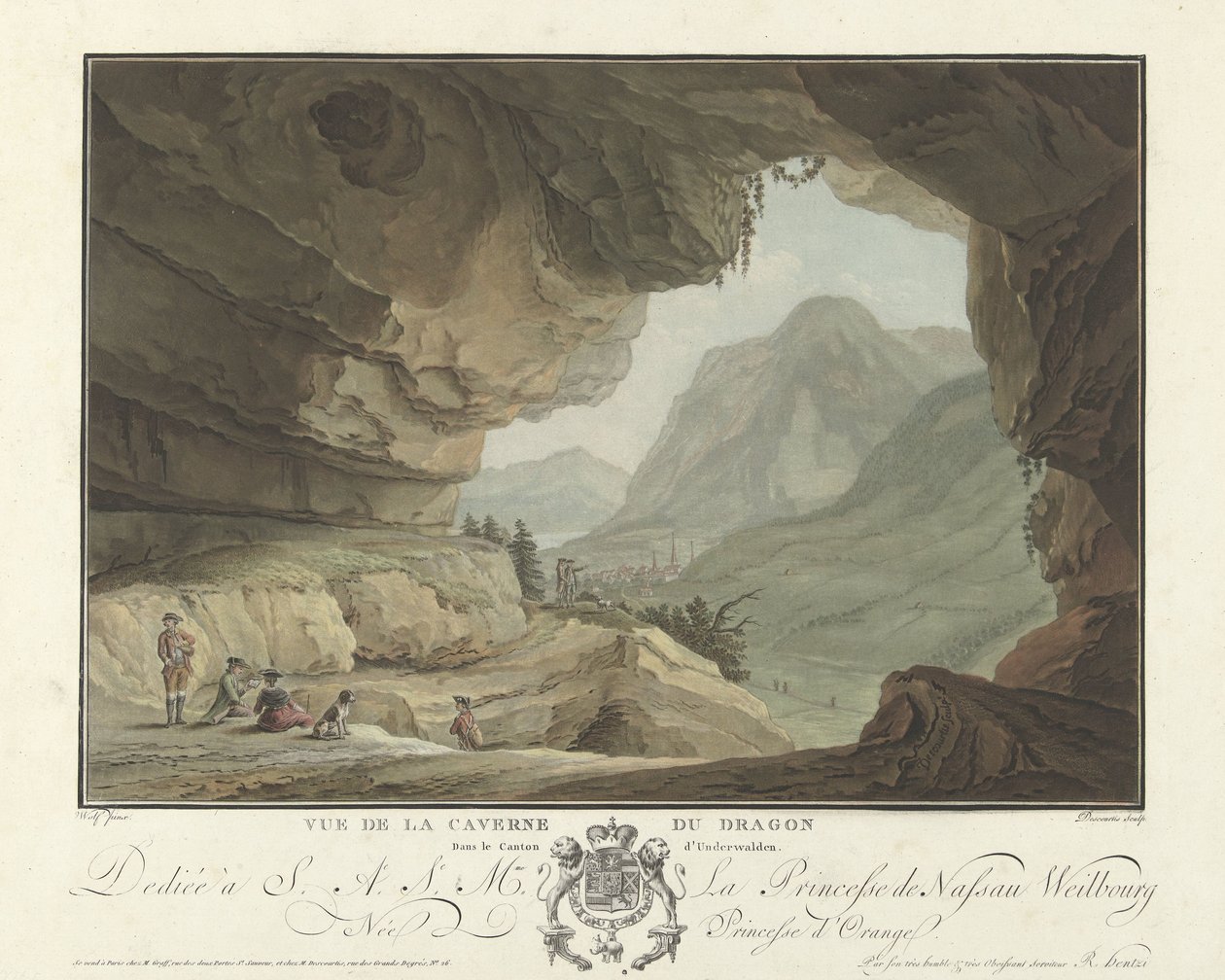 Pohled na krajinu z dračí jeskyně Vue de la Caverne du Dragon dans le Canton d