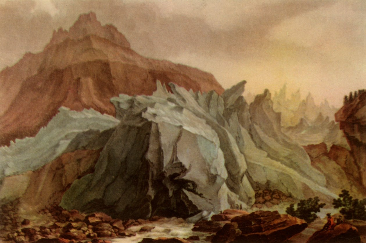 „Lütschinen Issuing from the Lower Grindelwald Glacier“, 1782-1785, 1946. od Charles Melchior Descourtis