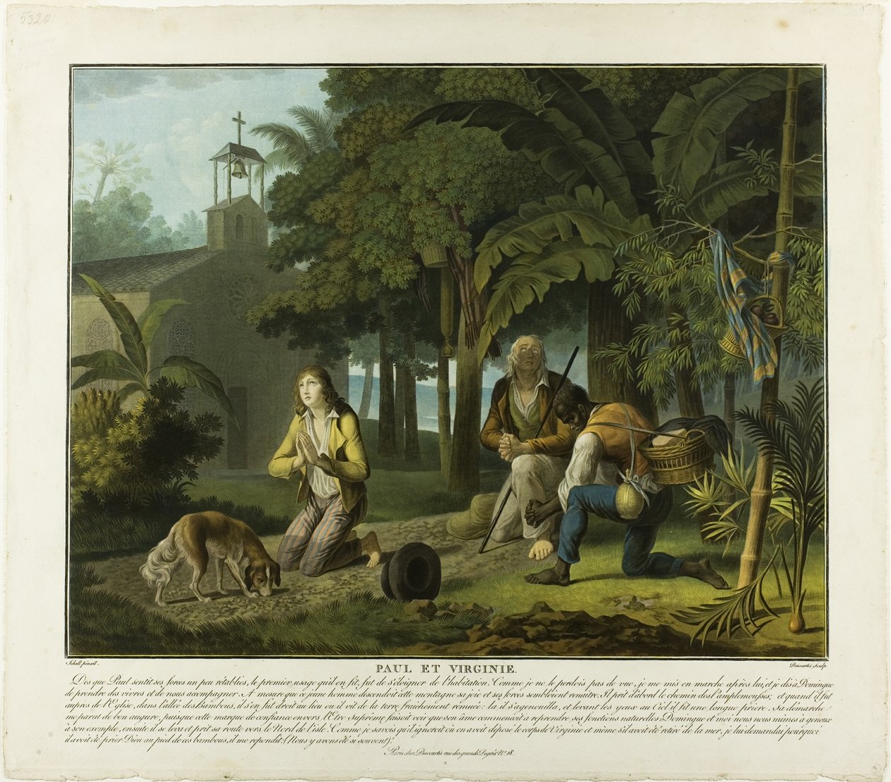 Modlitba, deska 6 z knihy Paul et Virginie od Charles Melchior Descourtis