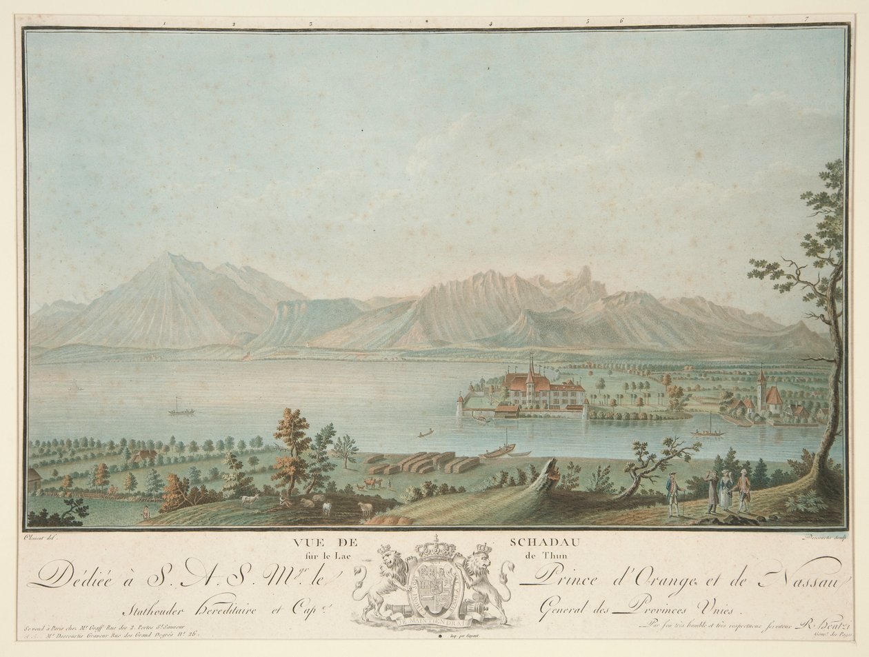 Pohled ze Schadau na jezero Thun (za Klementem) od Charles Melchior Descourtis