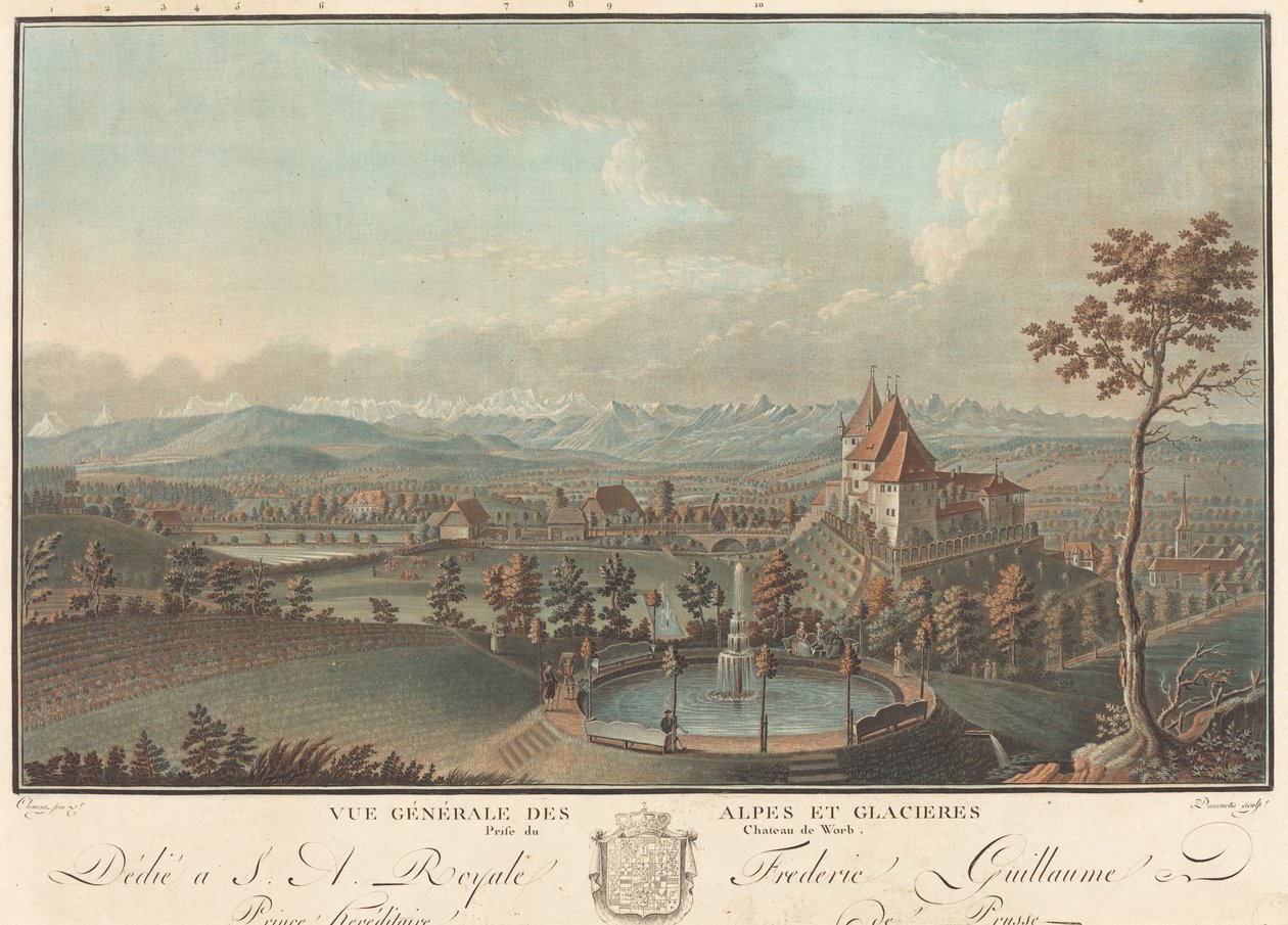 Celkový pohled na Alpy a ledovce. od Charles Melchior Descourtis