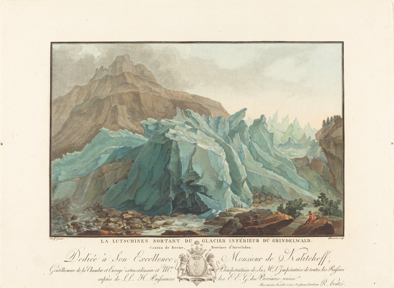 Lutschinen vynořující se z ledovce Lower Grindelwald od Charles Melchior Descourtis after Caspar Wolf