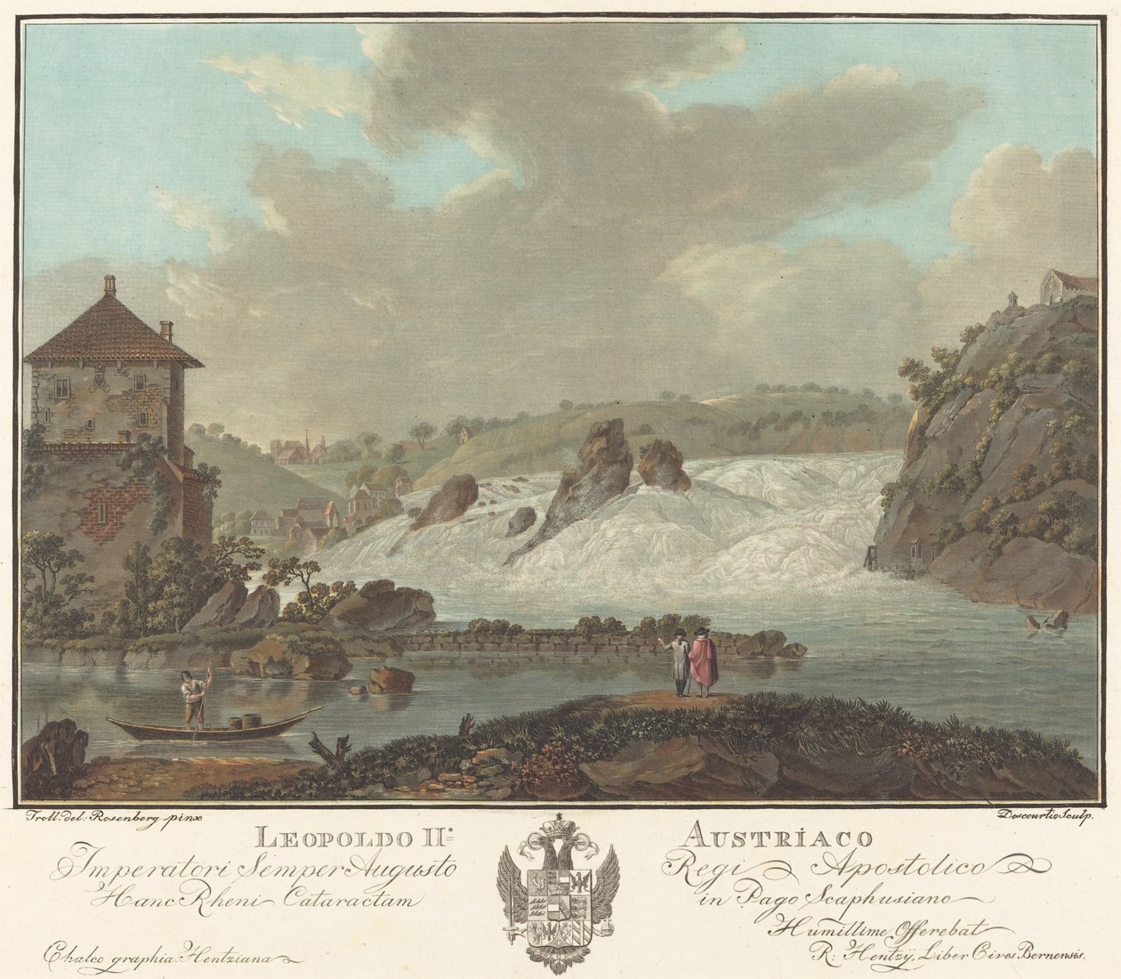 Vodopády Schaffhausen od Charles Melchior Descourtis after Friedrich Rosenberg after Johann Heinrich Troll