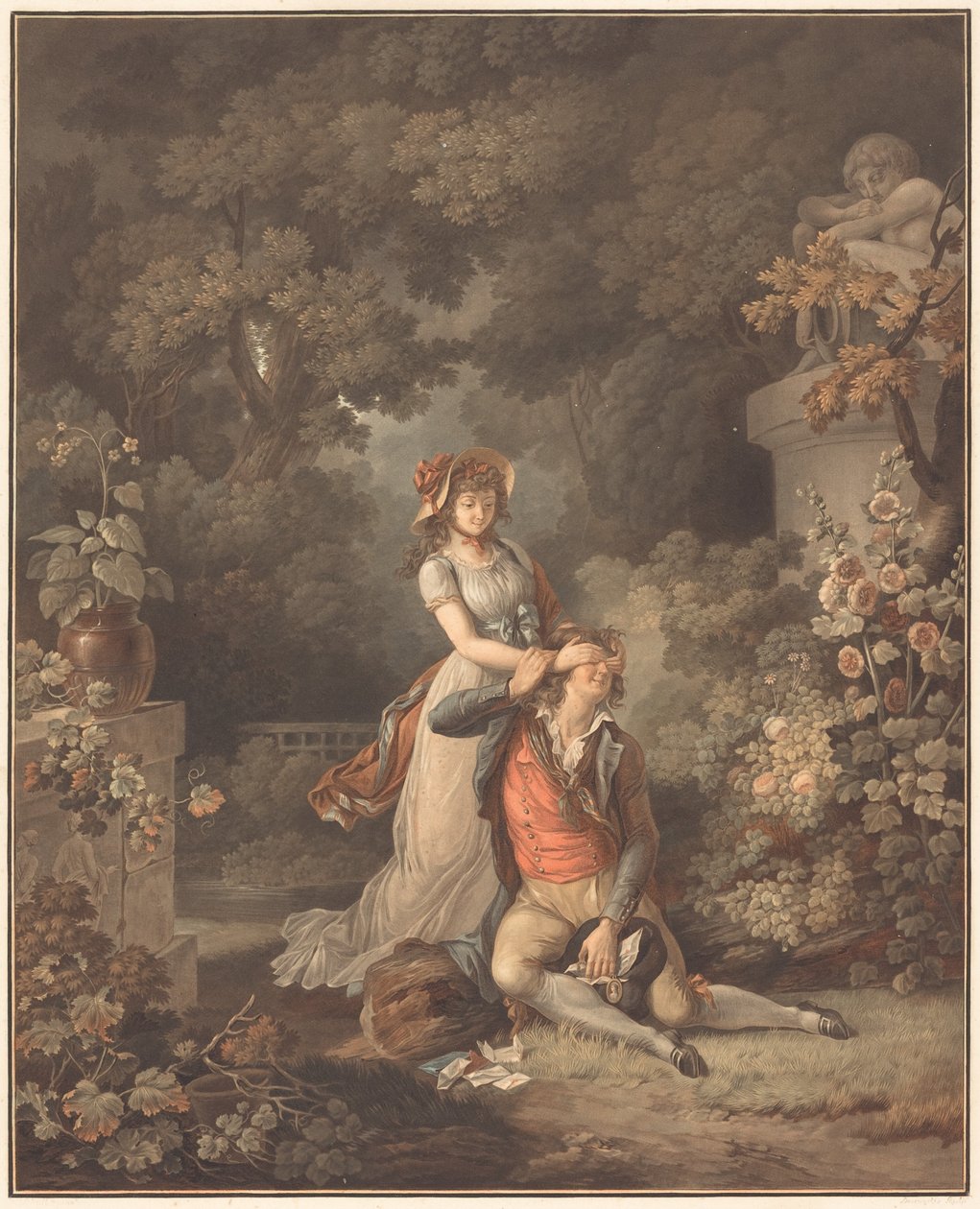 Překvapený milenec od Charles Melchior Descourtis after Jean Frederic Schall