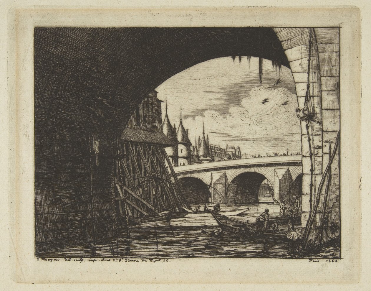 Oblouk, Pont Notre-Dame, Paříž od Charles Meryon