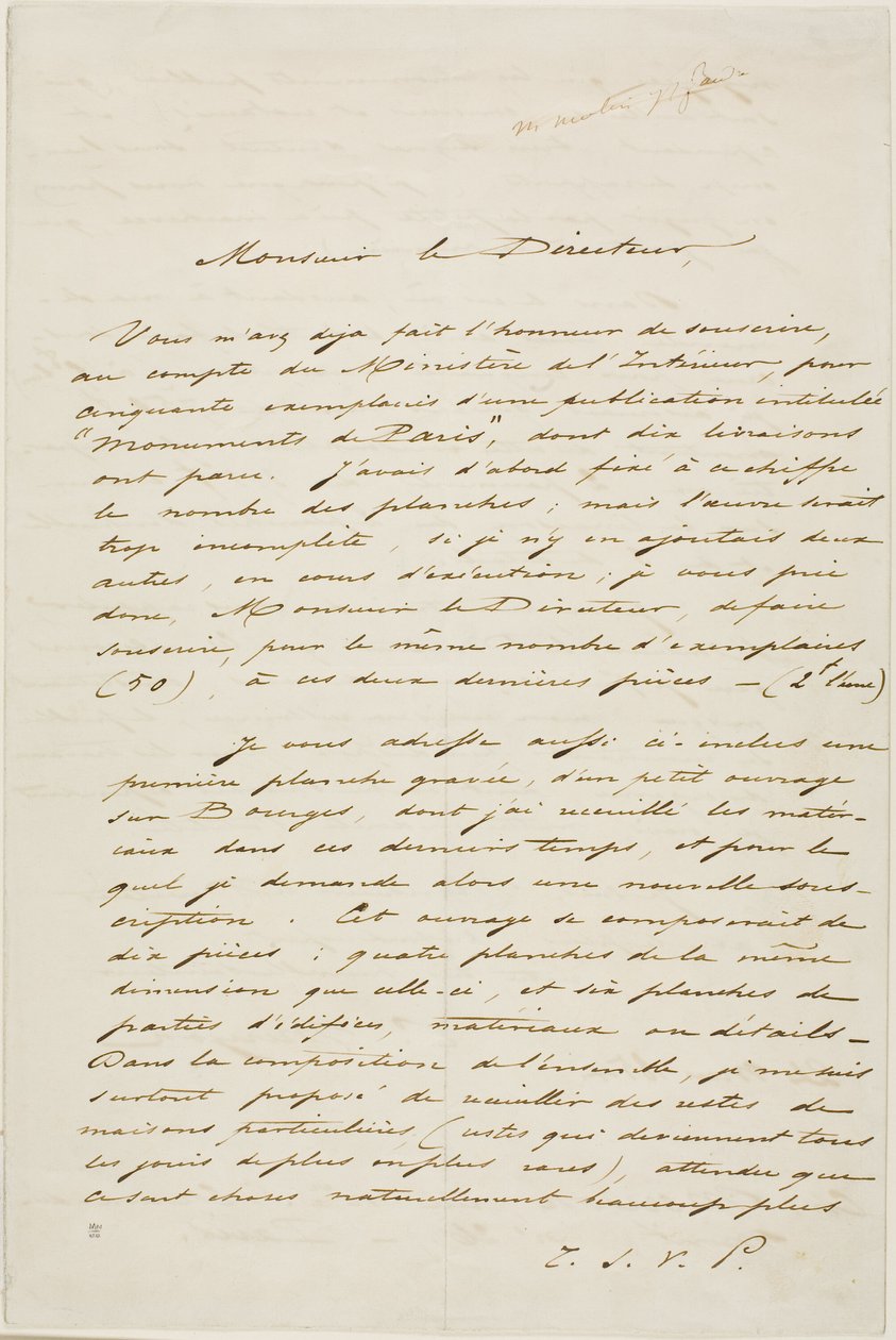 Charles Meryon Dopis s autogramem od Charles Meryon