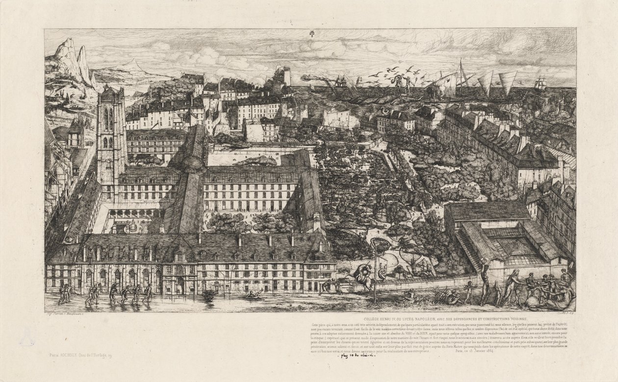 Collège Henri IV, Paříž, nebo Lycée Napoléon (Henry IV College nebo Napoleon School, Paříž) od Charles Meryon