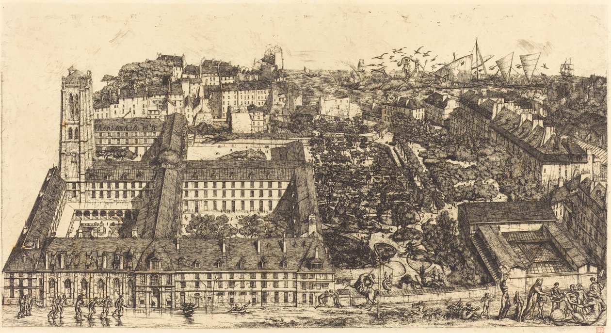 Collège Henri IV, Paříž, nebo Lycée Napoléon (Henry IV College nebo Napoleon School, Paříž) od Charles Meryon