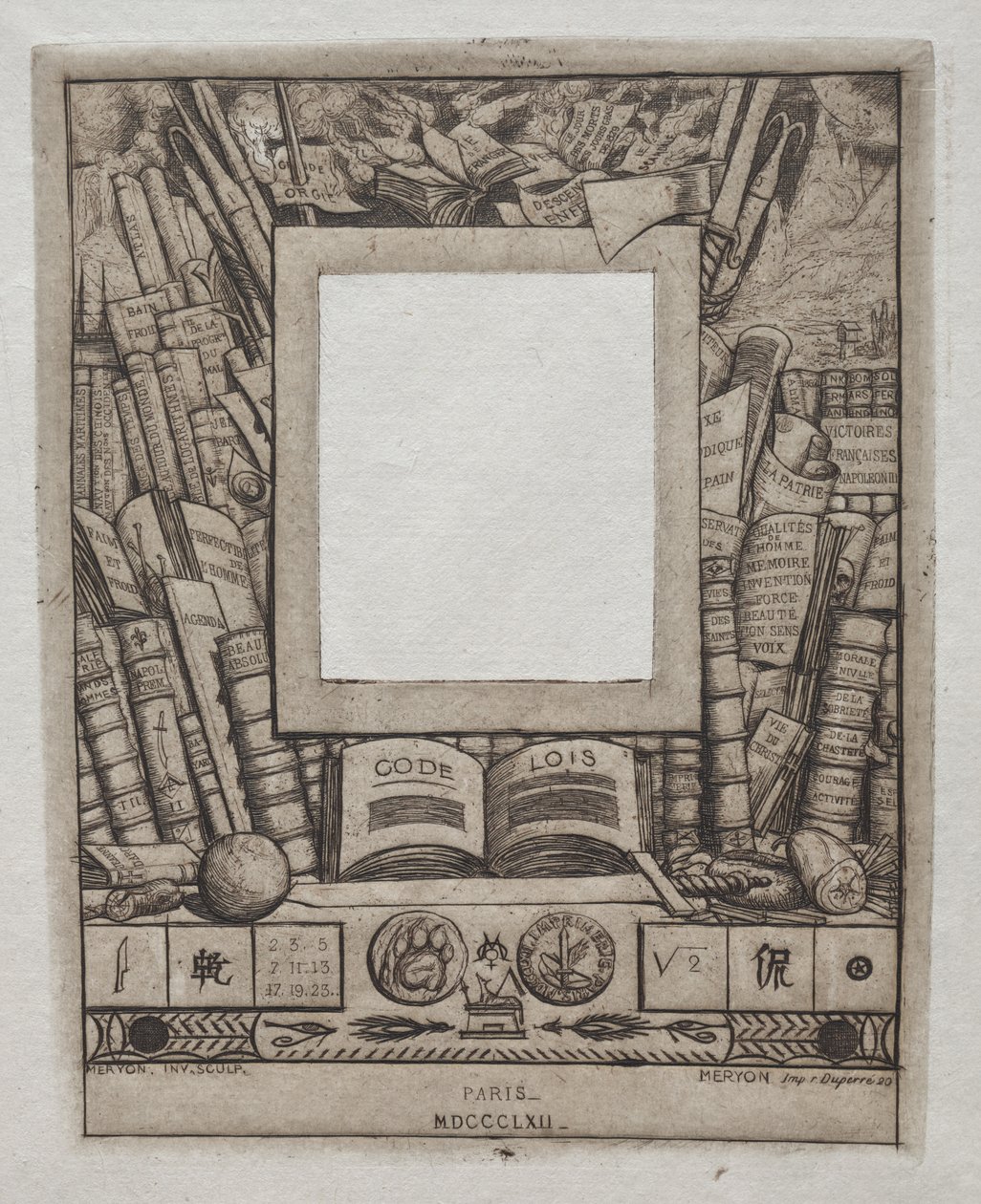 Návrh rámu pro portrét Armanda Guérauda, 1862. od Charles Meryon
