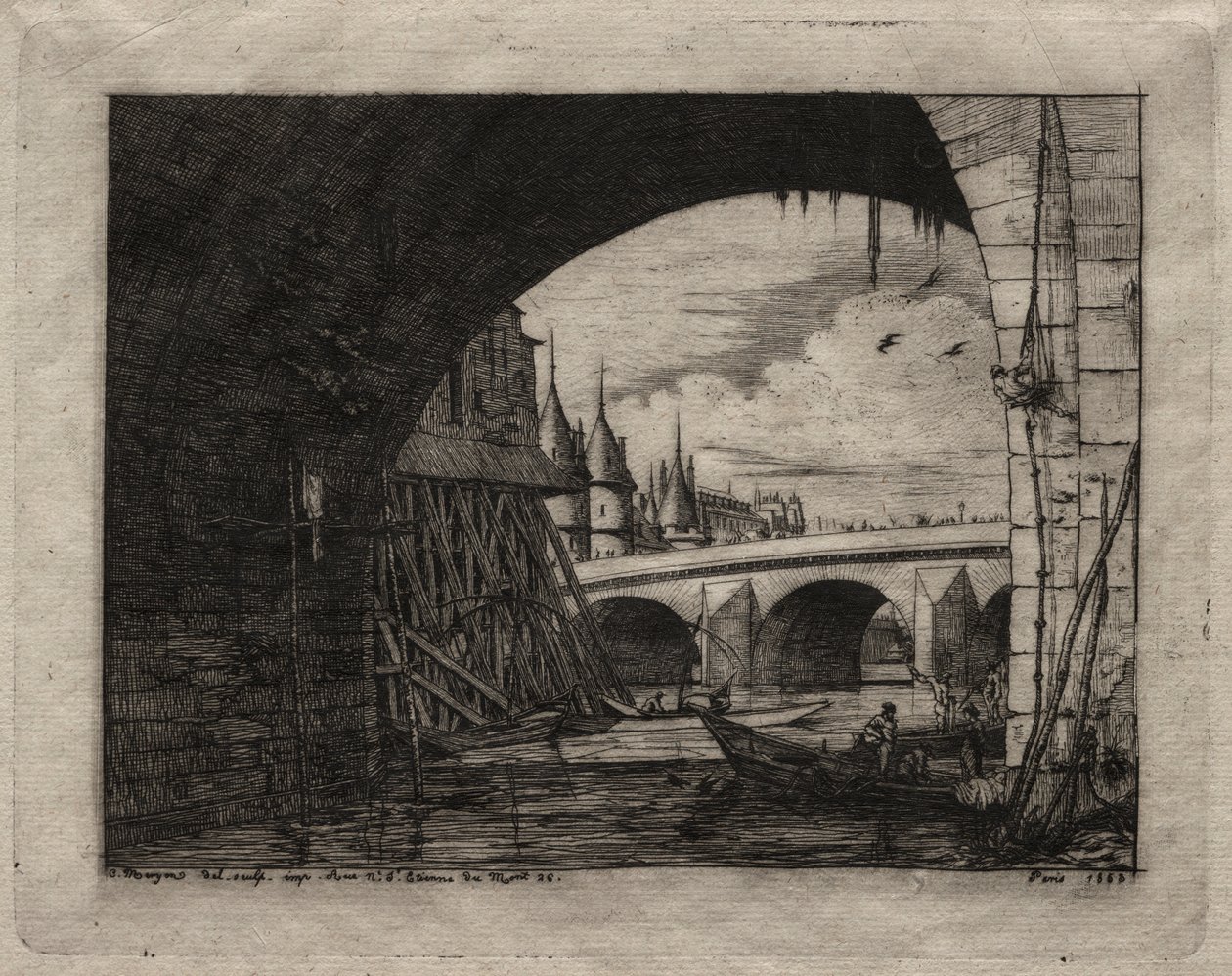 Etchings of Paris: Arch of the Notre Dame Bridge, 1853. od Charles Meryon