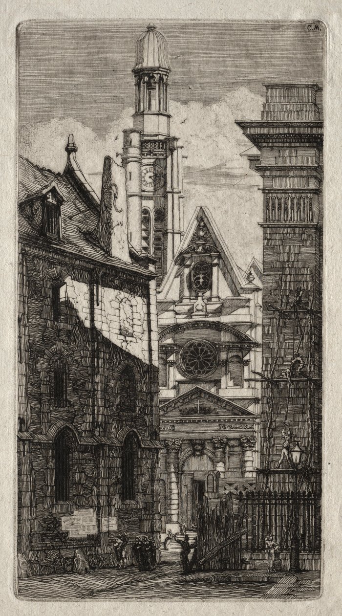 Lepty Paříže: Kostel svatého Štěpána z Hory, 1852. od Charles Meryon