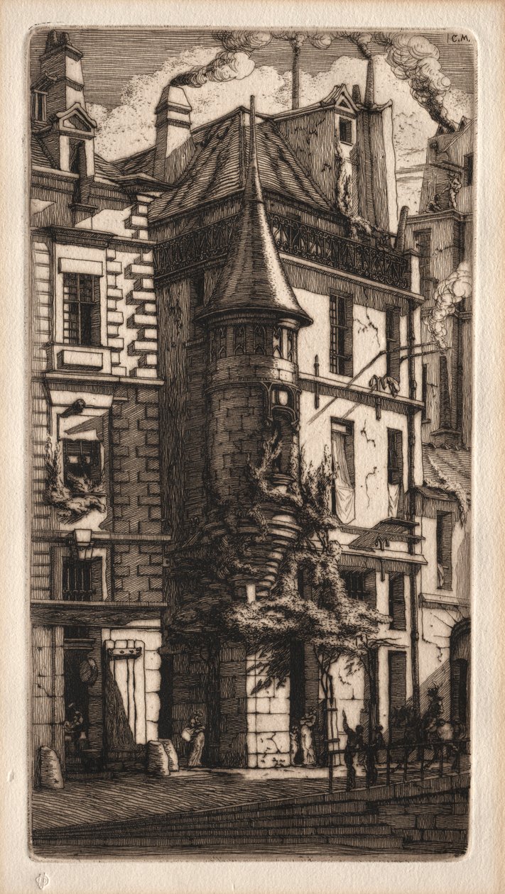 Etchings of Paris: House with a Turret, Weavers Street, 1852. od Charles Meryon