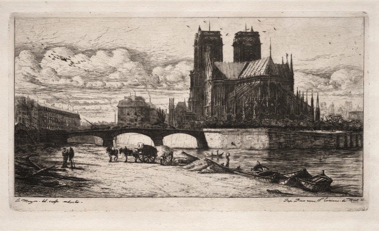 Lepty Paříže: Apsida katedrály Notre Dame, 1854. od Charles Meryon