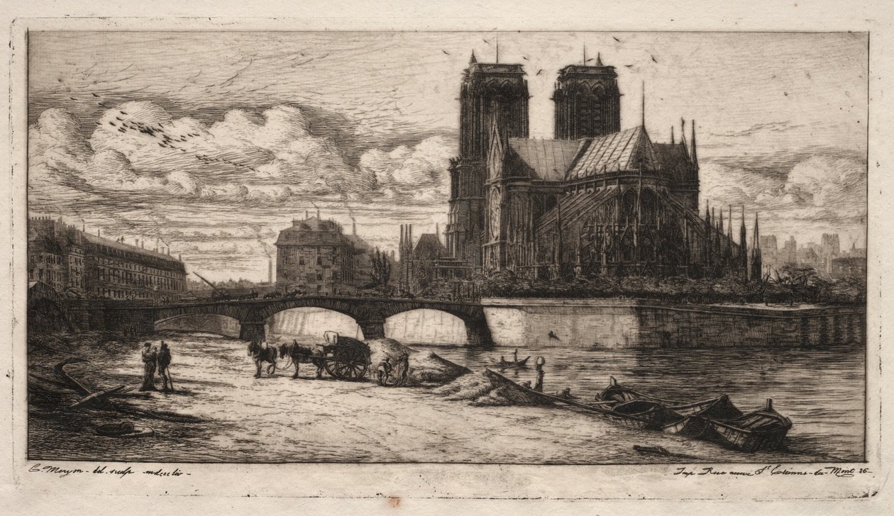 Lepty Paříže: Apsida katedrály Notre Dame, 1854. od Charles Meryon